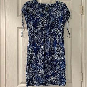 Lauren Ralph Lauren blue white floral dress / swim coverup with pockets!